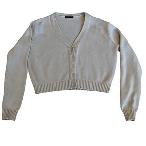 Brandy Melville Women Light lilac Cropped Button Front V-Neck Cardigan Sweater